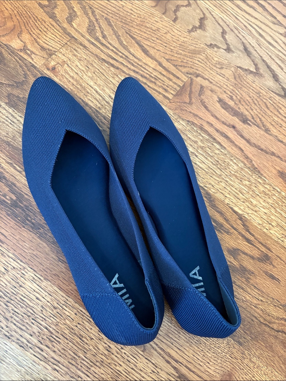 Pointed Navy Knit Flats by MIA